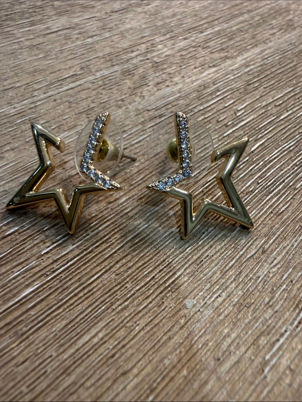Park Lane Gold Star Outline Stud Earrings with Crystal Row